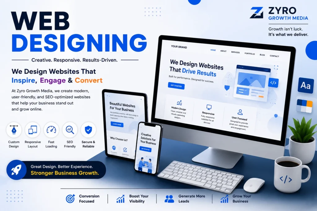 Web designing concept showing website layout and design elements